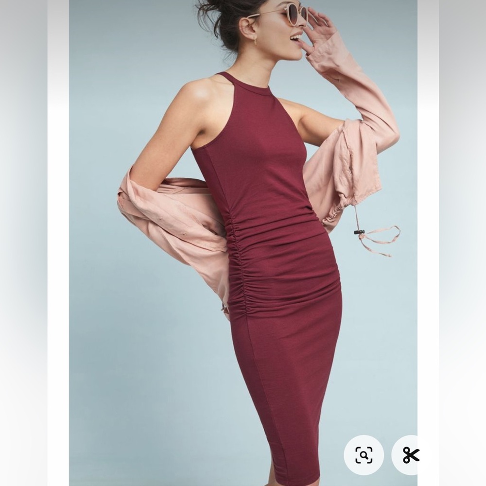 ANTHROPOLOGIE / MICHAEL STARS Wine Bodycon Dress w Ruched Sides - Sz XS